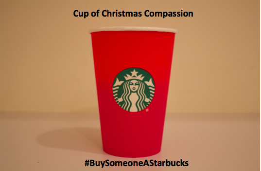 Cup of Starbucks with Christmas Compassion written on cup